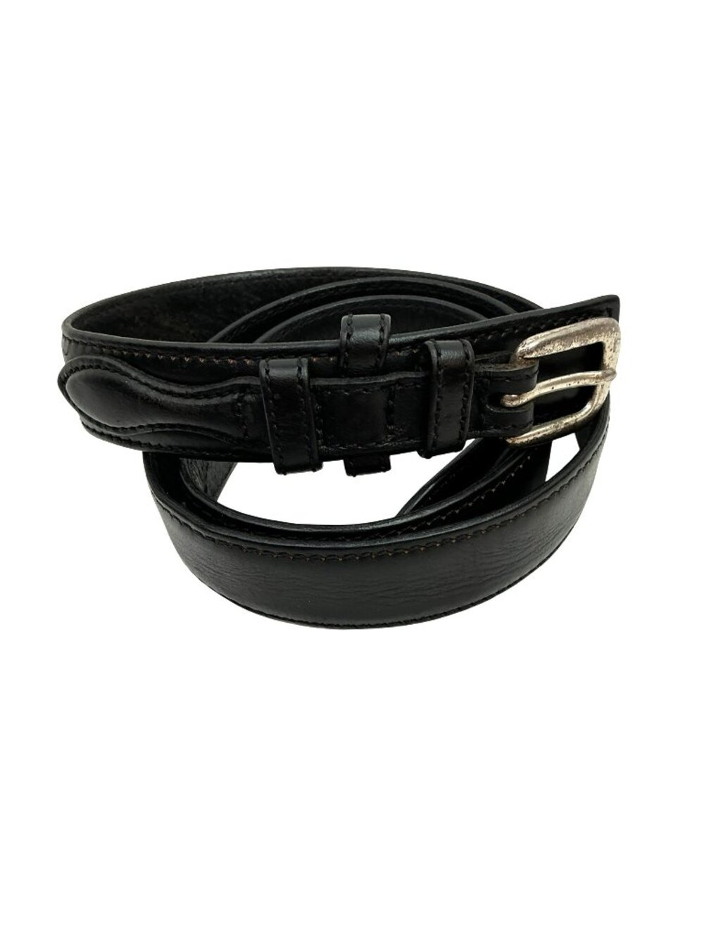 Cabelas Genuine Soft Leather Belt Mens 40 Black With Silver-Tone Buckle C9073 Ma